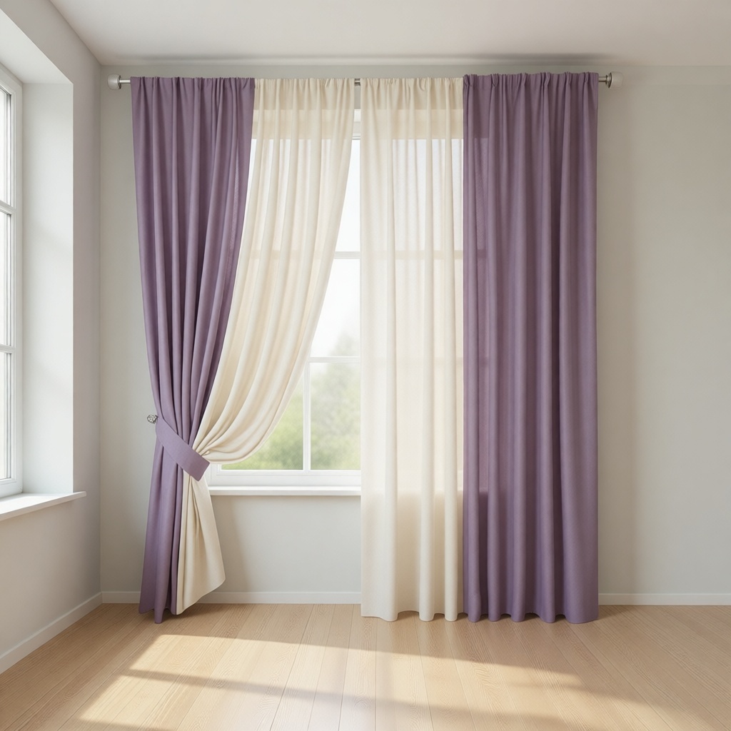 Комплект Dimar 150x280 см 3 шт, велюр, айвори, светло - сиреневый