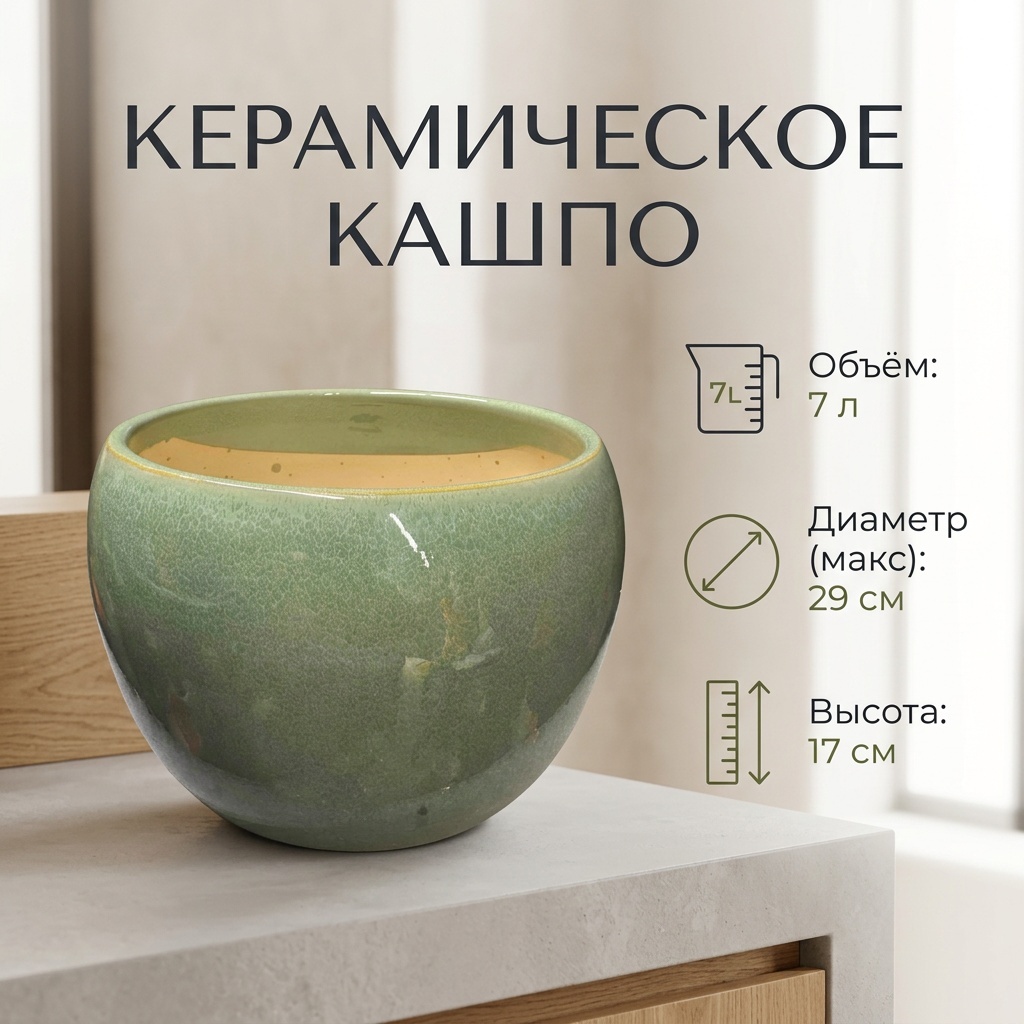 Кашпо для дома, для улицы, для балкона 7 л, керамика