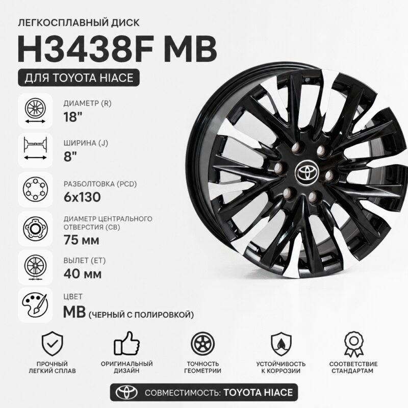Fonyee H3438F 8x18/6x130 D75 ET40 4 диска черный матовый