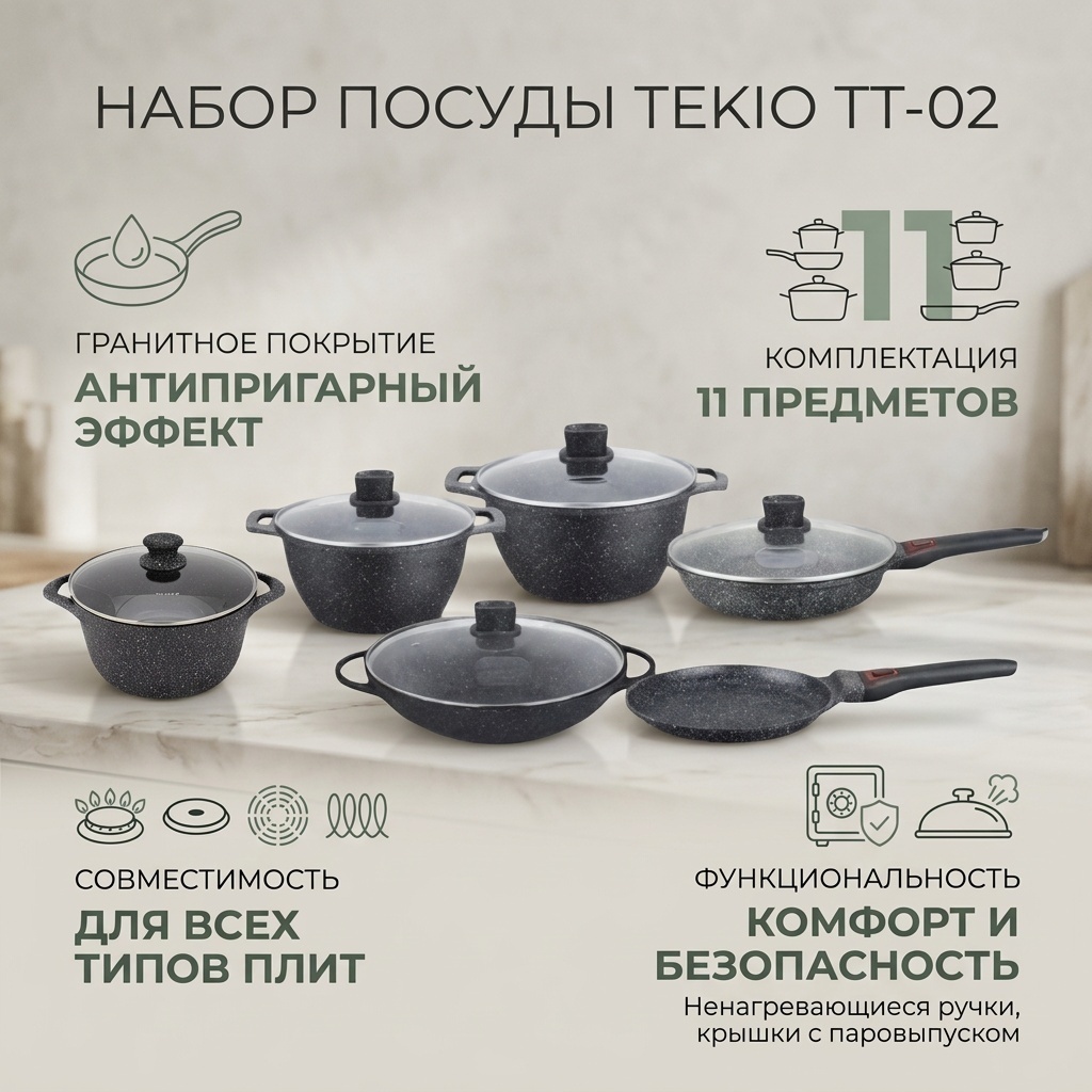 Набор кастрюль Tekio 11 в 1