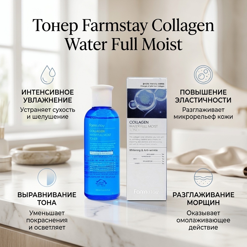Farmstay тонер Collagen Water Full Moist 200 мл