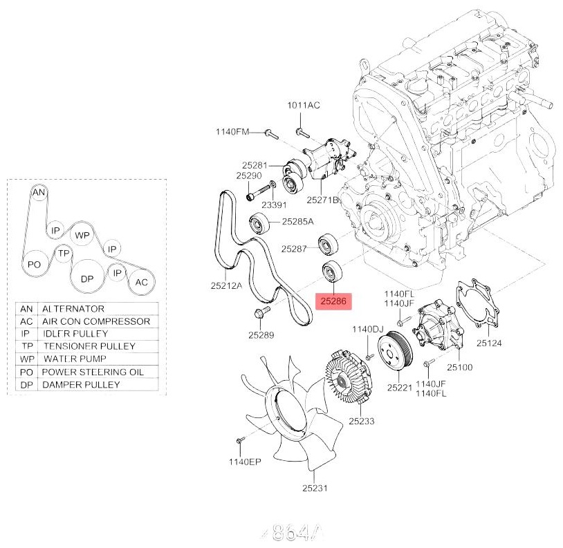 HYUNDAI / KIA натяжитель приводного ремня 252864A000