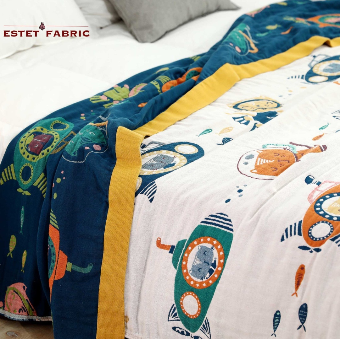 Детский плед Estet fabric 150х200 см, хлопок, муслин, белый, бежевый, мультиколор