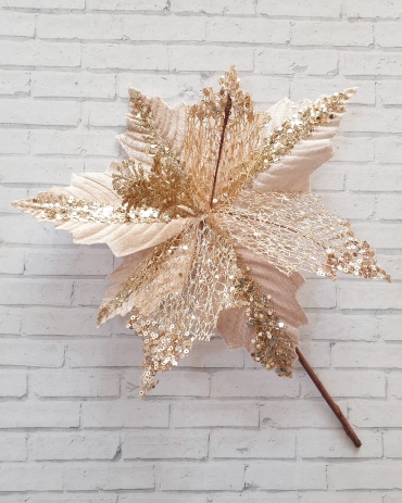 Новогодняя веточка "Пуансеттия" 28 см POINSETTIA-GBE