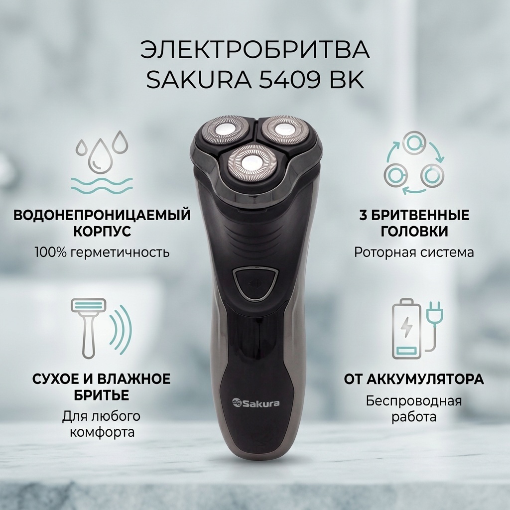 Электробритва Sakura 5409 BK роторная