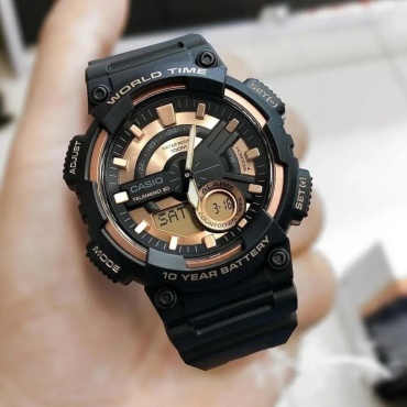 Кварцевые CASIO Ana-Digi Black, стрелочно-электронный формат пластик