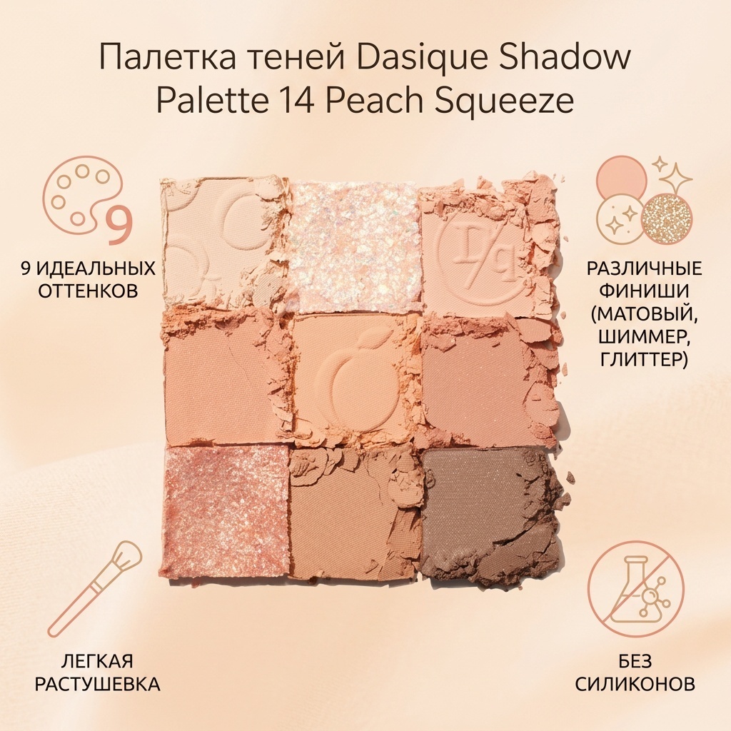 Dasique тени прессованные Shadow Palette 14 Peach Squeeze