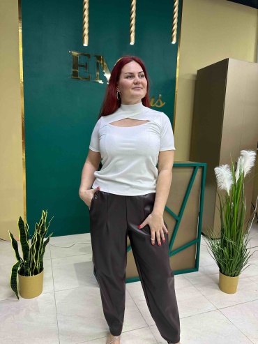 Кожаные брюки FASHION коричневый