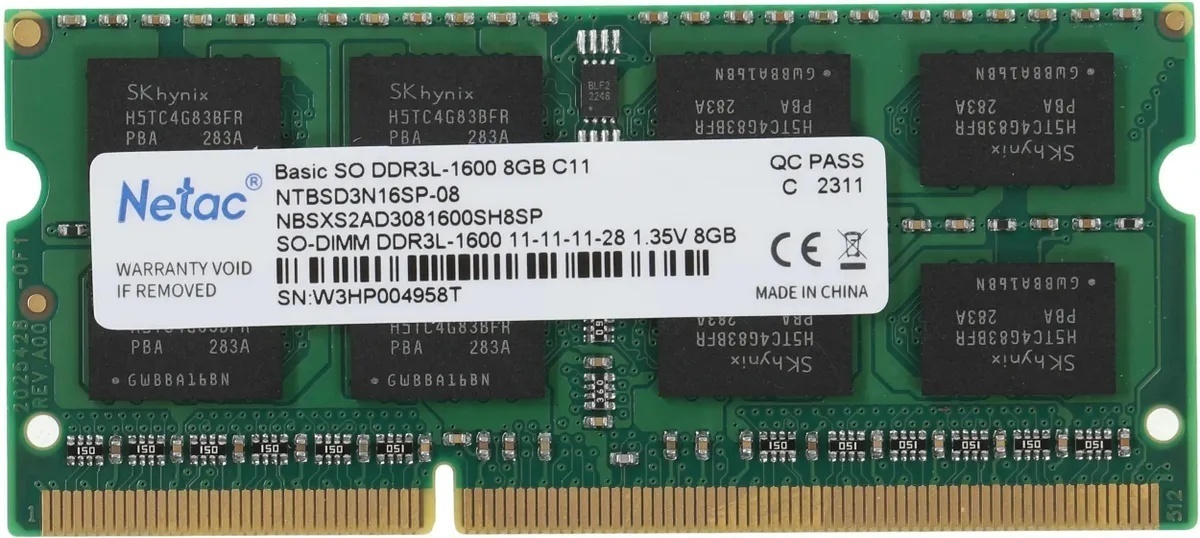 Оперативная память Netac BASIC SO-DDR3L 1600 MHz 8 Гб