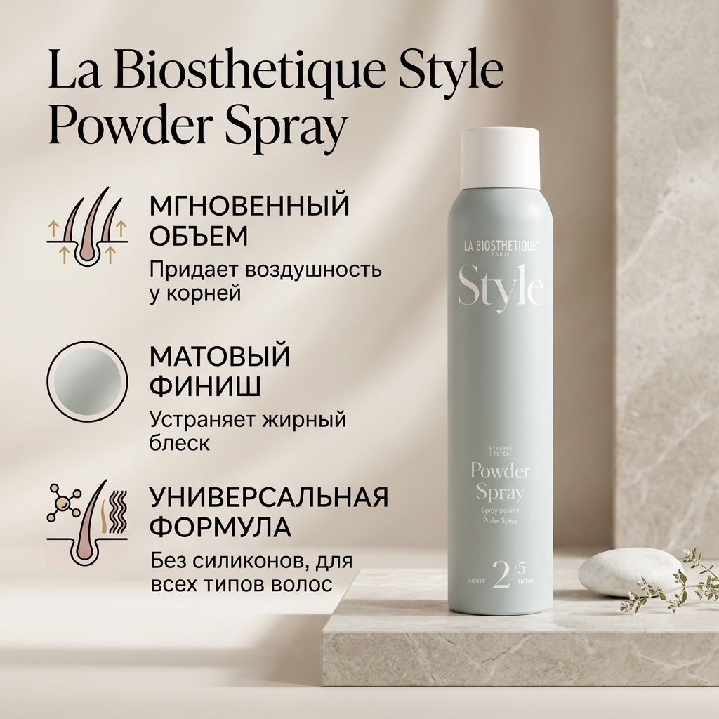 La Biosthetique Спрей-пудра для быстрого создания объема пудра-спрей без фиксации фиксация 200 мл