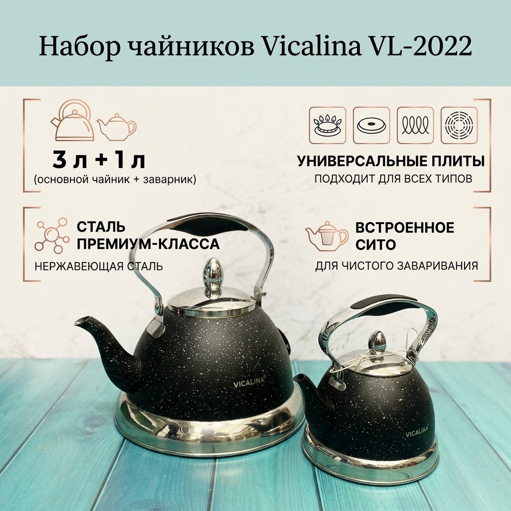 Vicalina набор чайников VL-2022 3 л, нержавеющая сталь