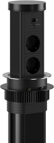 Shelbi Выдвижной автоматический настольный розеточный блок, 2 розетки 220В, USB-A + Type-C, беспроводная зарядка, ультратонкая крышка, черный