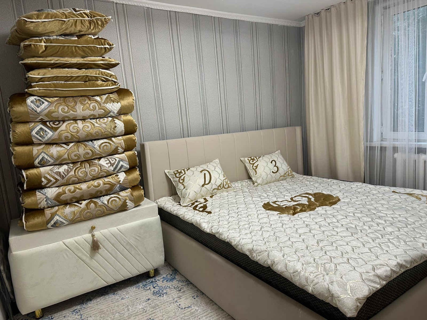 Комплект корпе с подушками 220x80 см, вата, бежевый