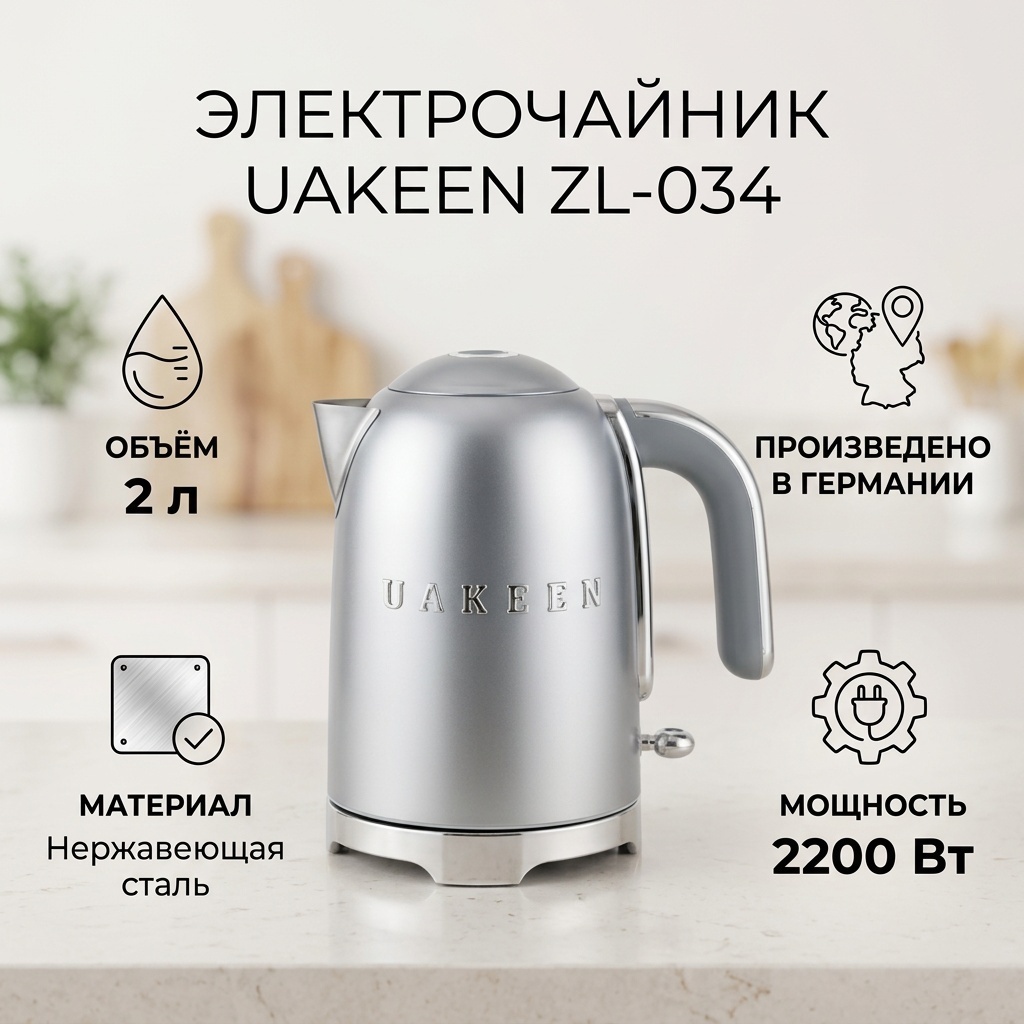 Чайник 30398449_738595919 2 л, нержавеющая сталь