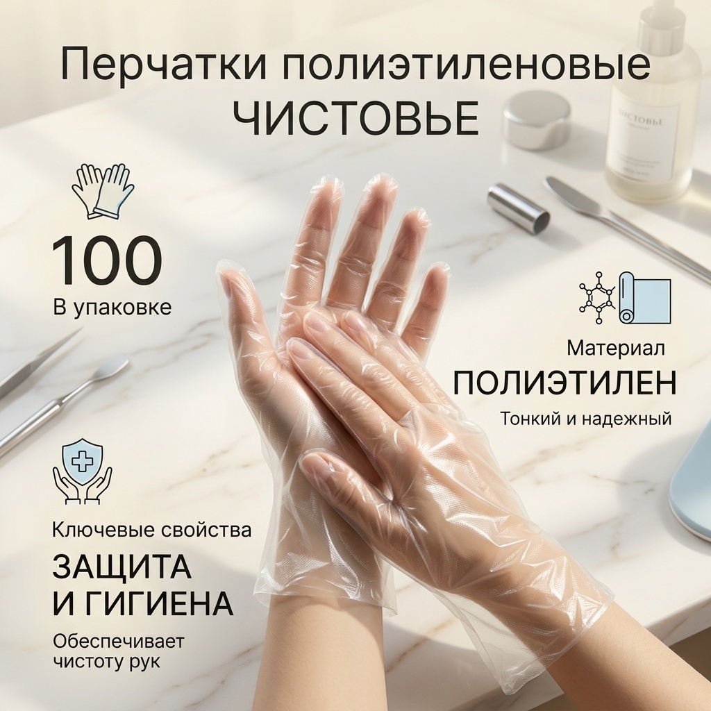 ЧИСТОВЬЕ перчатки полиэтиленовые прозрачные 100 шт