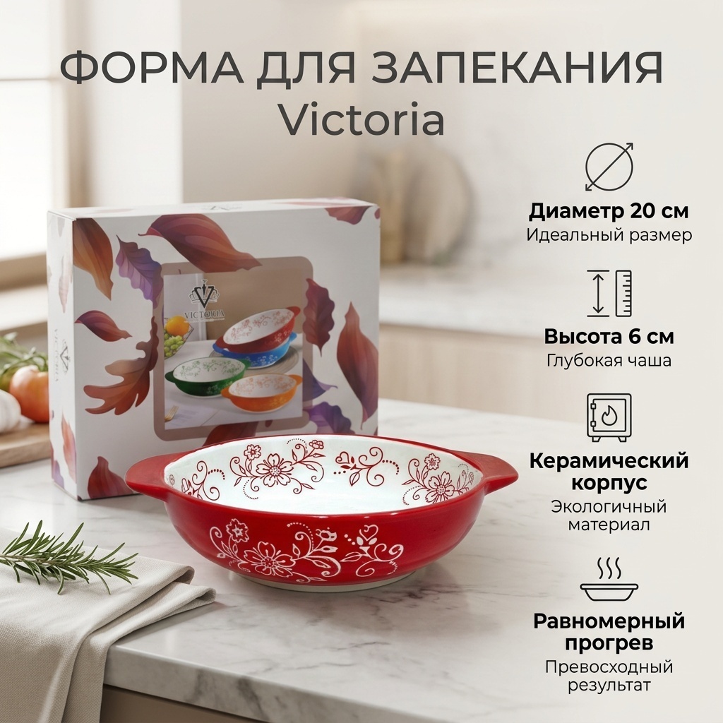 Форма для выпечки, для запекания Victoria керамика, 1 шт