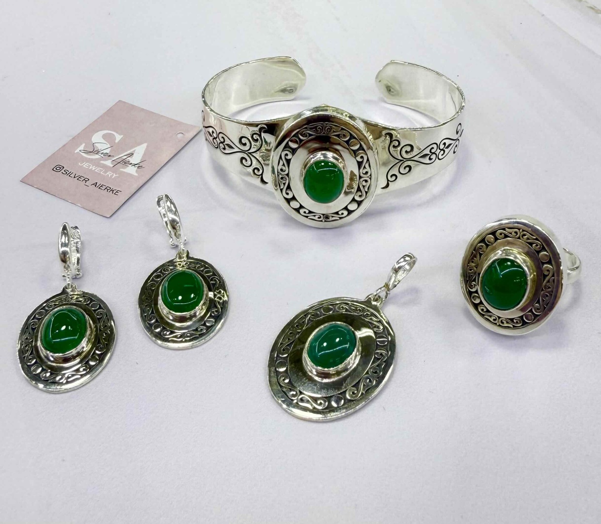 Silver Aierke 365985698 вес 74 г серебро, хризопраз