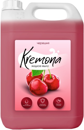 Жидкое мыло туалетное Kremona Жидкое крем-мыло "Kremona" Черешня, 5л. канистра 1 шт
