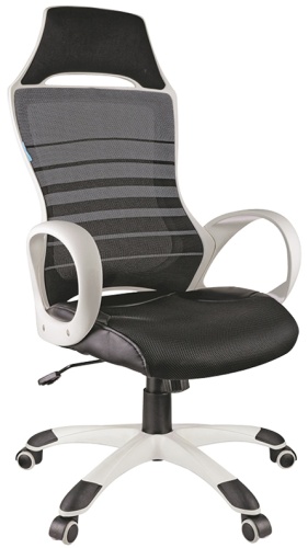 Кресло игровое Helmi HL-S05 "Podium", ткань/сетка/экокожа черная, пластик белый