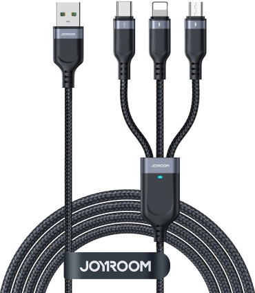 Кабель JOYROOM USB TypeC (M), micro-USB 3.0 (M), Lightning, 1.2 м, S-A18 черный
