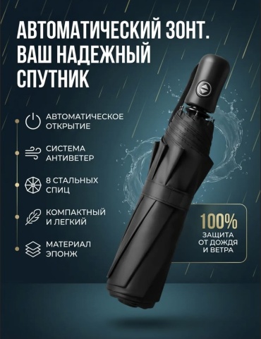 Складной зонт I’DOS полуавтомат черный
