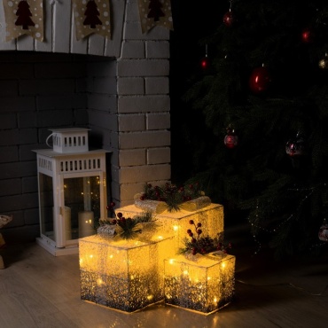 Luazon Lighting Светодиодная фигура «Серебристые подарки» 15, 20, 25 см, текстиль, металл, 220 В, свечение теплое белое 24 см