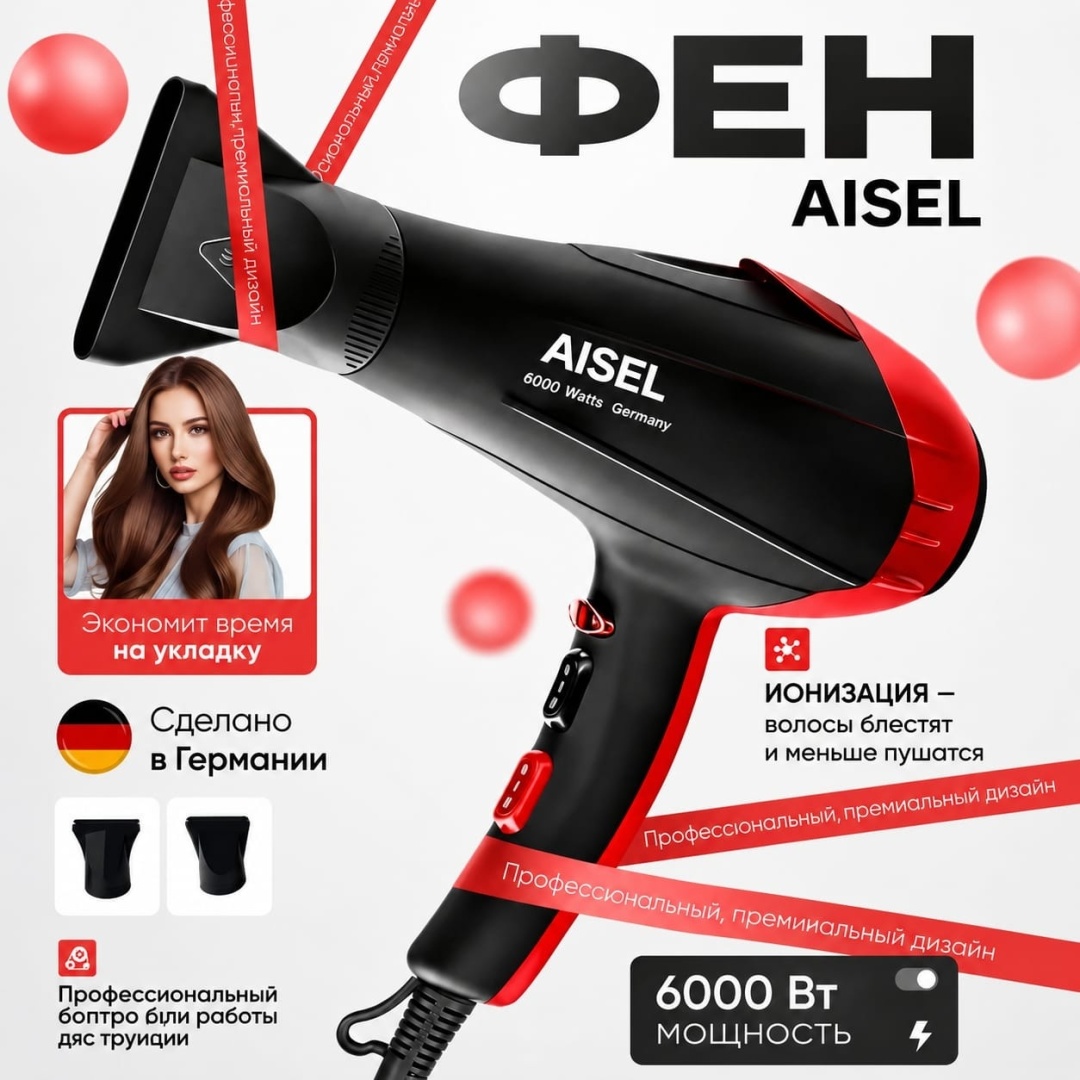 AISEL AL-8080 фен черный, красный