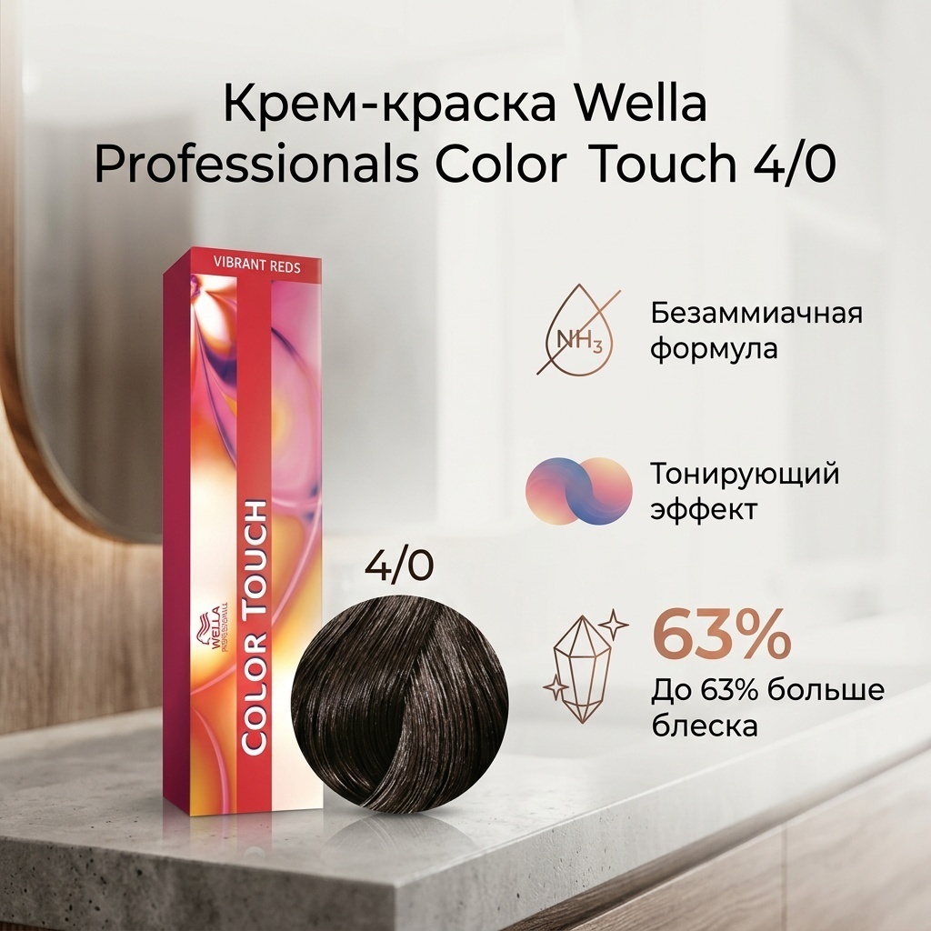 WELLA Color Touch 4/0 красно-коричневый крем-краска 60 мл
