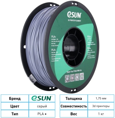 ESUN PLA+ 1.75 мм 1 кг серый