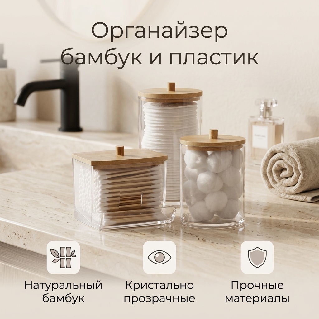 Органайзер пластик, бамбук 3 шт