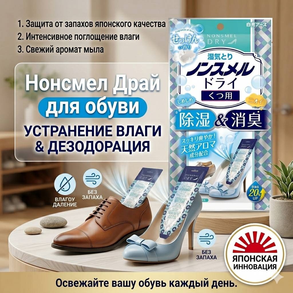 Hakugen дезодорирующая вкладка бесцветный, поглотитель влаги и запаха для обуви Nonsmel Dry, дезодорант-осушитель