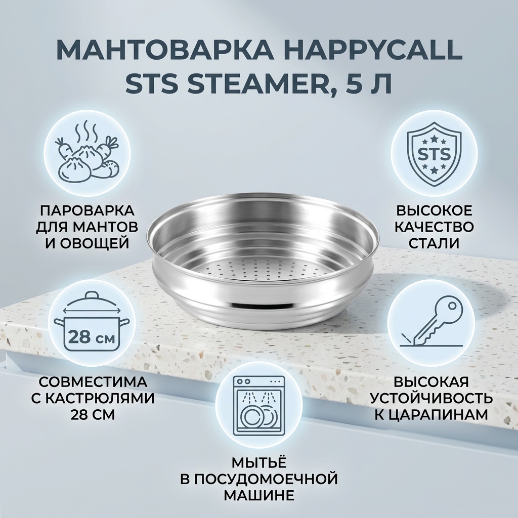 Мантоварка 5 л, Happycall сталь, количество ярусов: 1