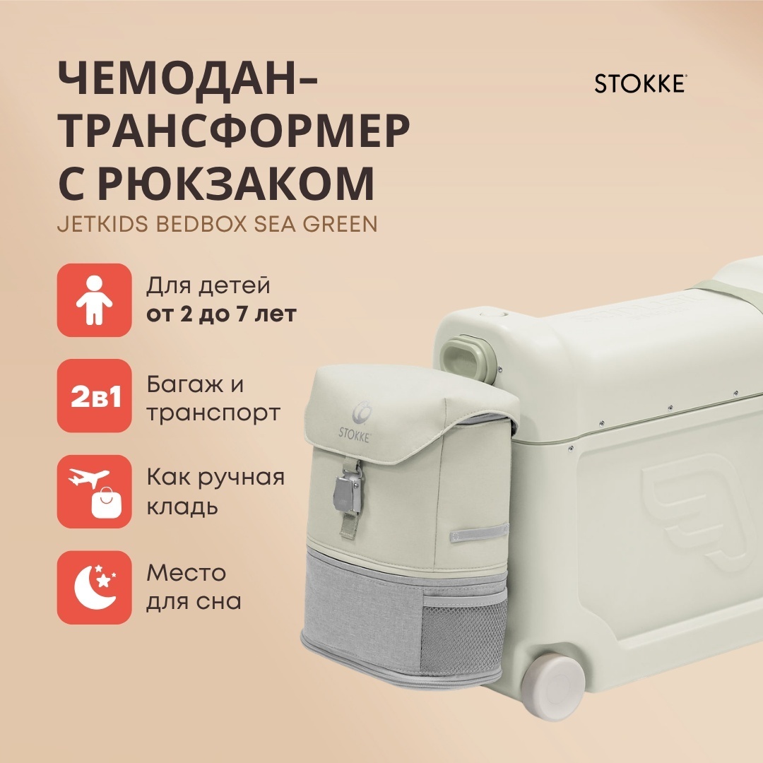 Комплект Stokke Bedbox комплект чемодан + рюкзак полиэстер, нейлон, ABS-пластик 22 л морская волна