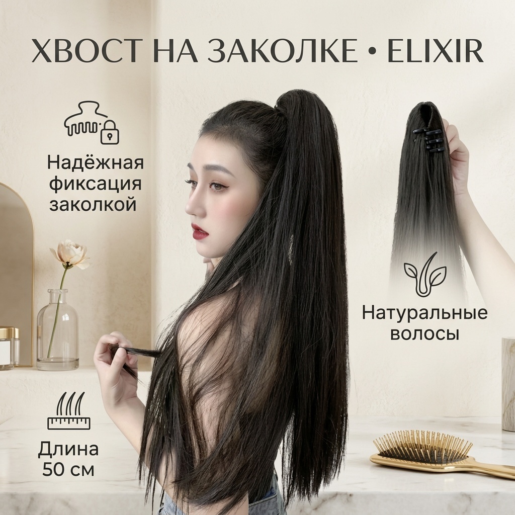 Хвост на заколке черный женский