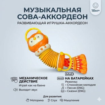 Музыкальная игрушка SafiTau Музыкальная сова-аккордеон
