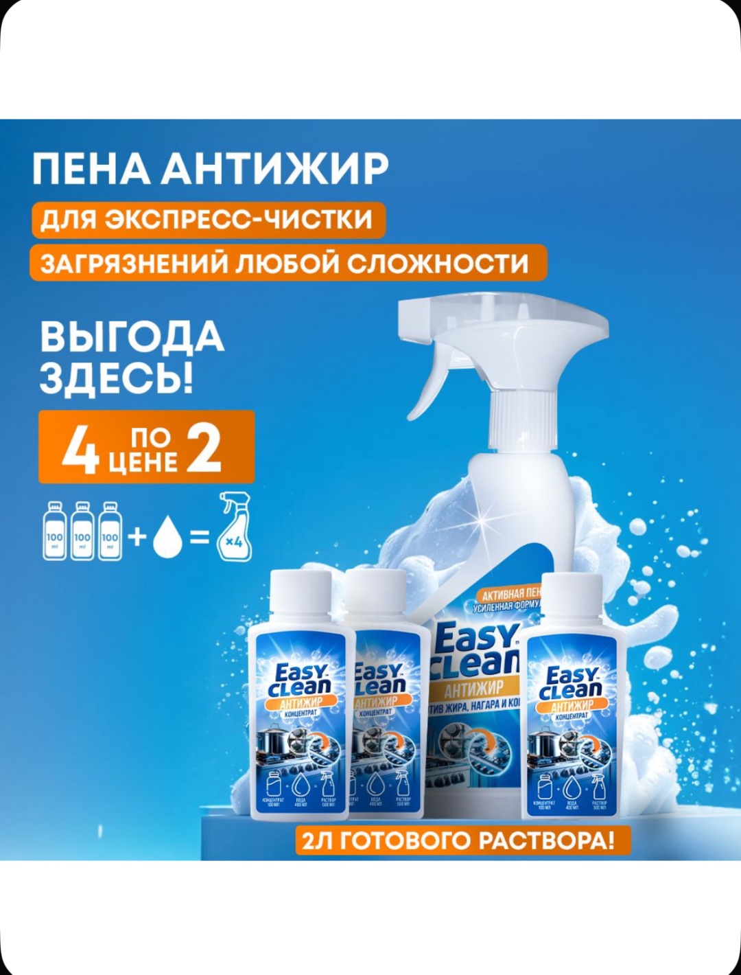 Easy Clean Пена антижыр для кухонных поверхностей, для посуды