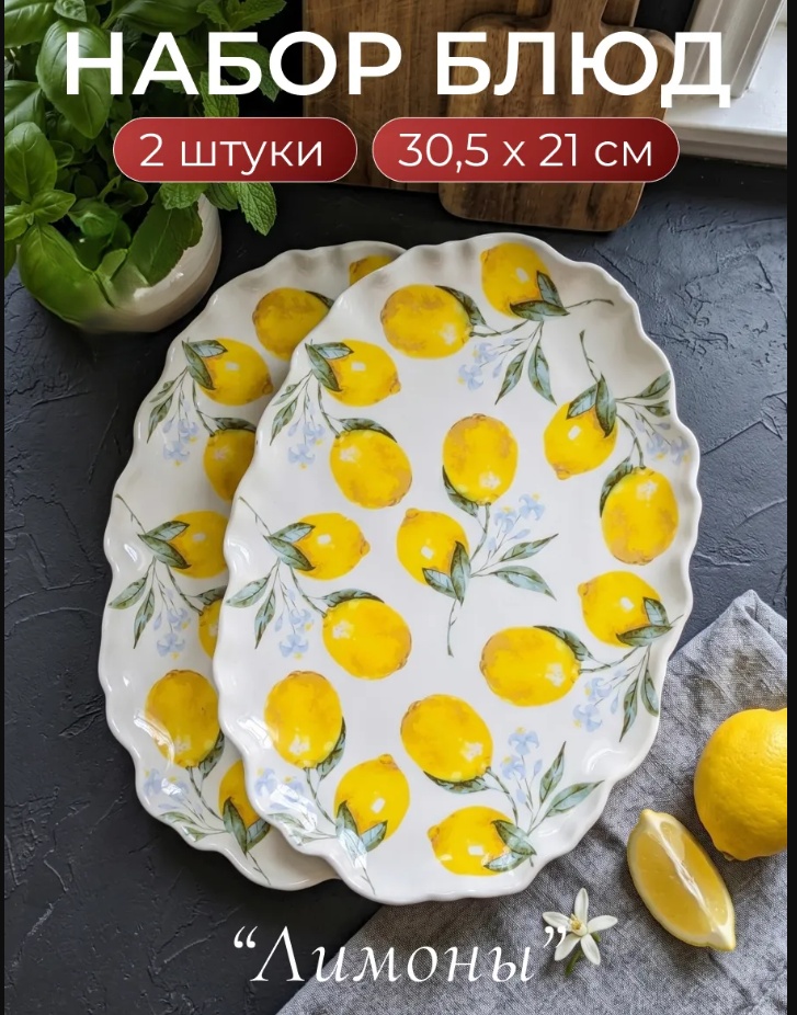 Блюдо Lenardi Лимоны 30х21 см, фарфор, 2 шт
