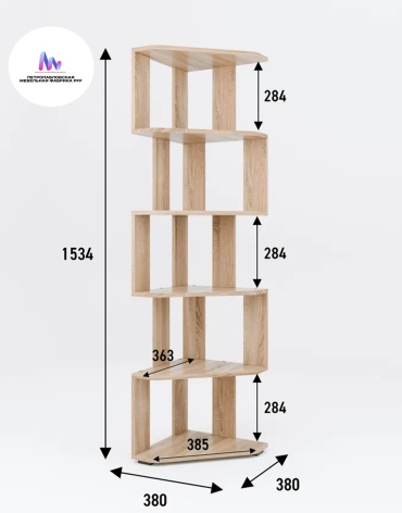 Стеллаж напольный Петропавловская Мебельная Фабрика PFF Ксения-85, 38x38x153.4 см, светло-коричневый