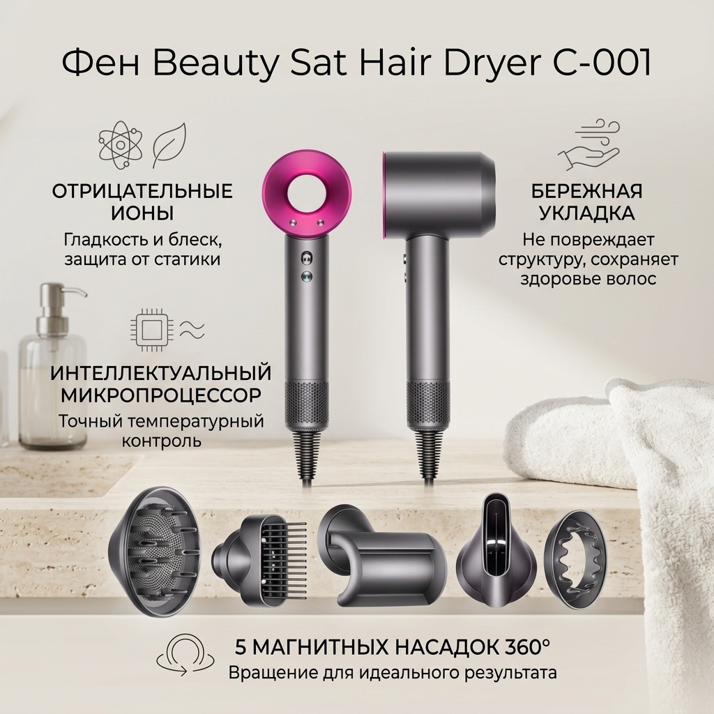 Beauty Sat Hair Dryer C-001 фен серый, розовый