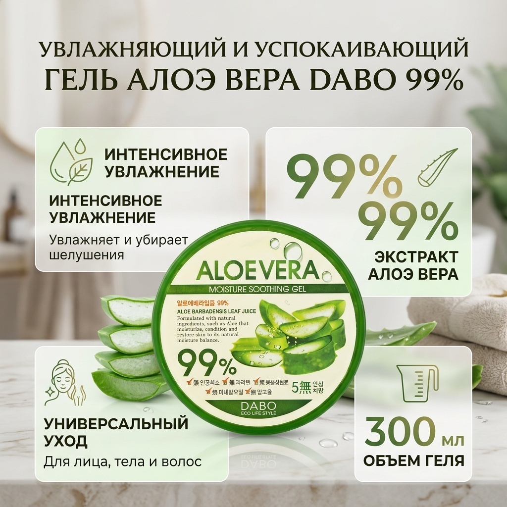 Dabo Aloe Vera Moisture Soothing гель для тела и лица 300 мл