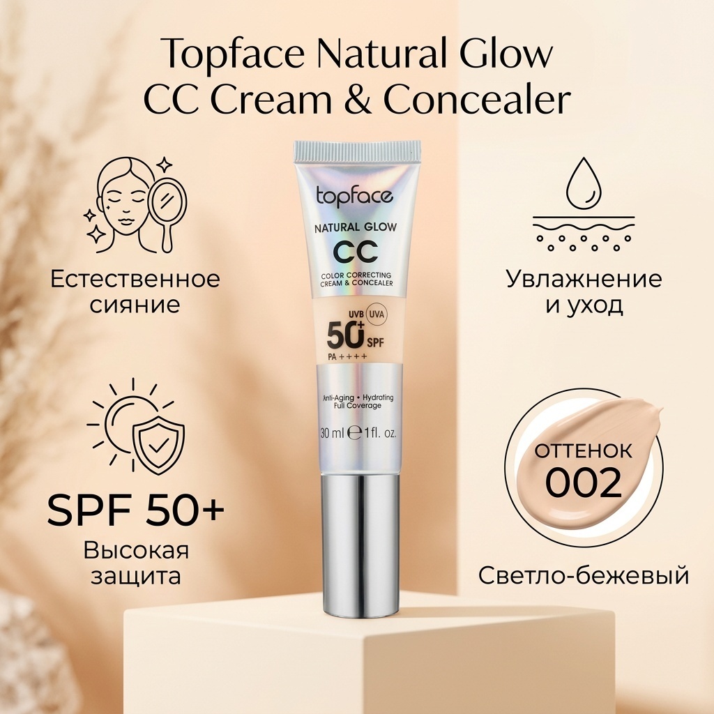 Topface Natural Glow CC Cream and Concealer СС крем 002 PT472 30 мл