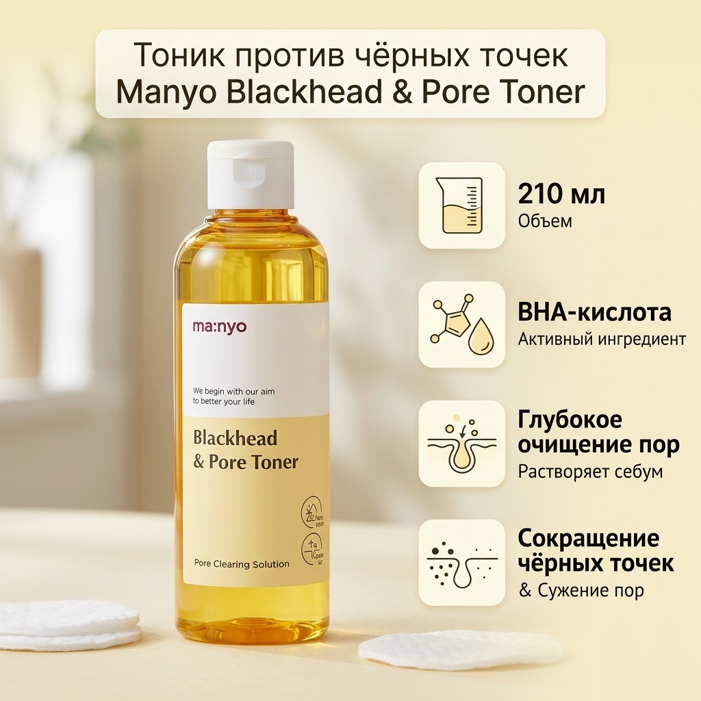 MANYO тоник очищающий тоник против чёрных точек с BHA-кислотой 210 мл