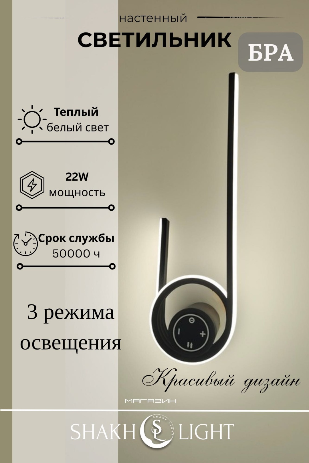Бра настенный, накладной Shakh Light LED, черный