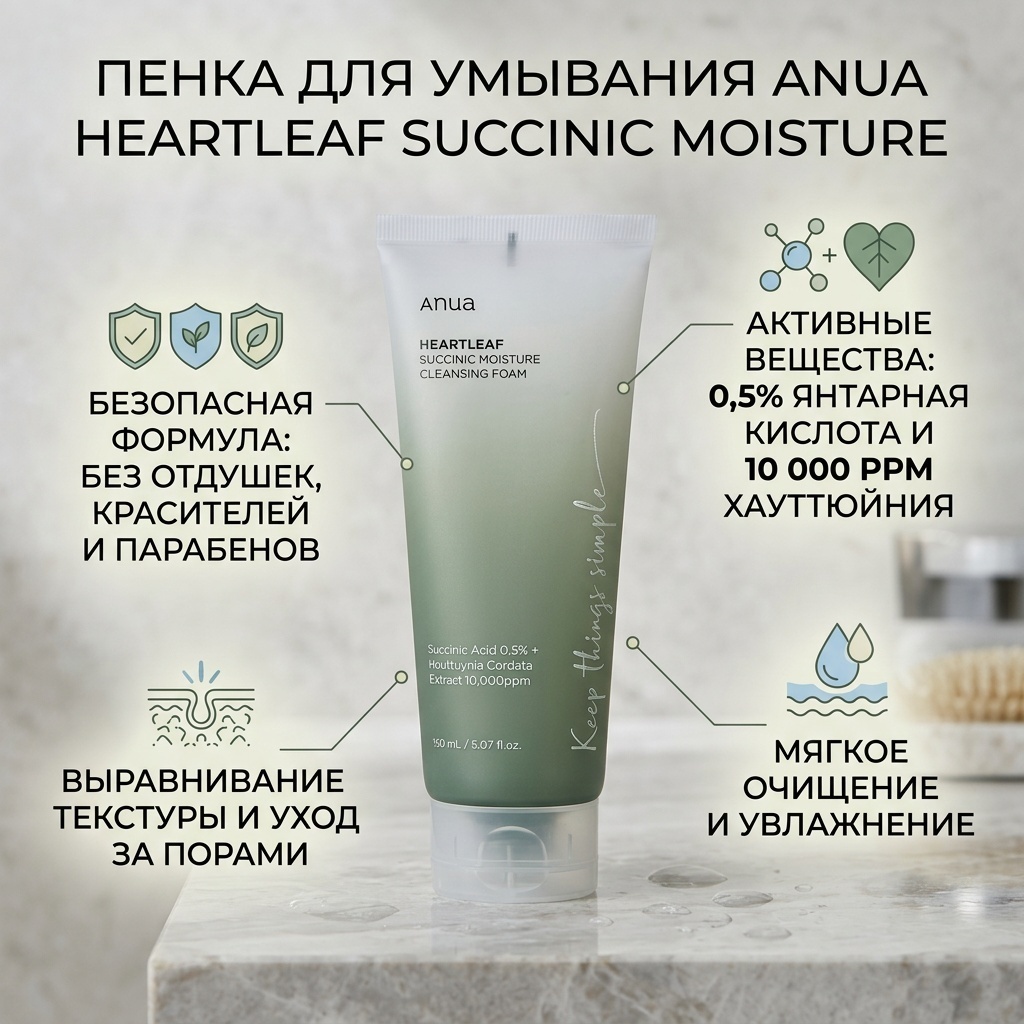Anua Heartleaf Succinic Moisture пенка 150 мл
