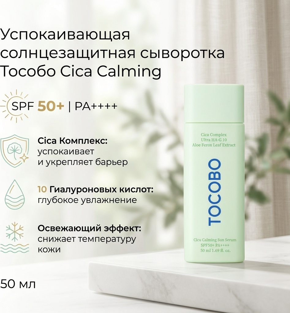 Tocobo сыворотка Cica Calming Sun SPF50 для лица, для зоны декольте 50 мл, фото 4