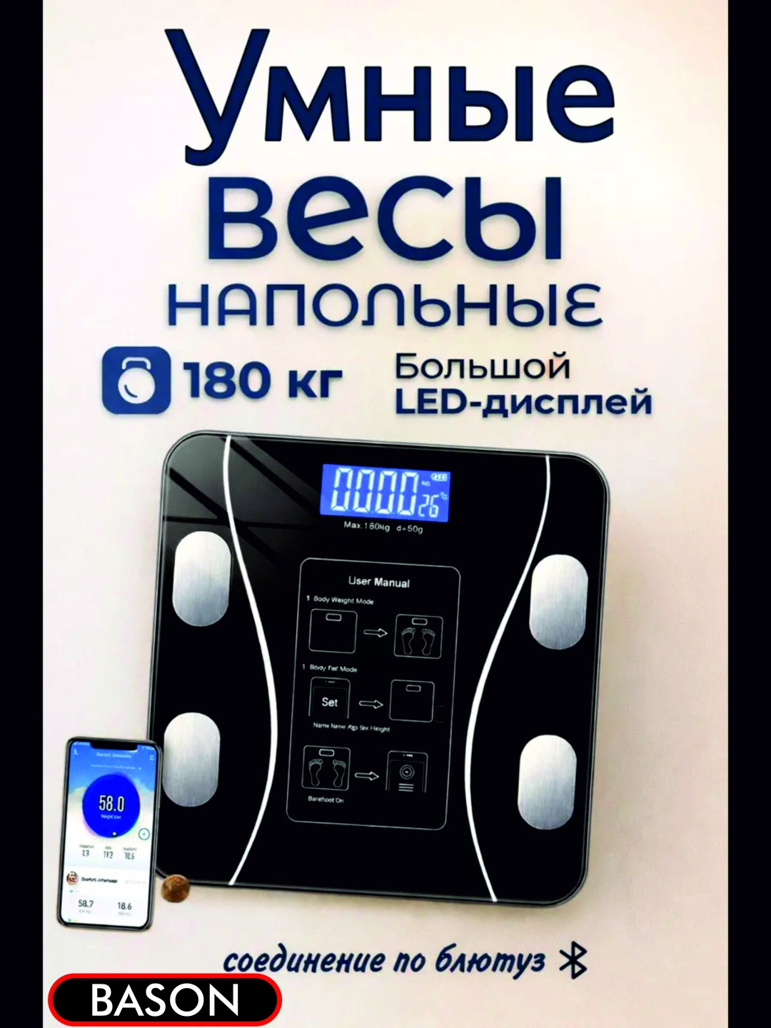 Напольные весы BASON диагностические VES-BS-01 до 180 кг
