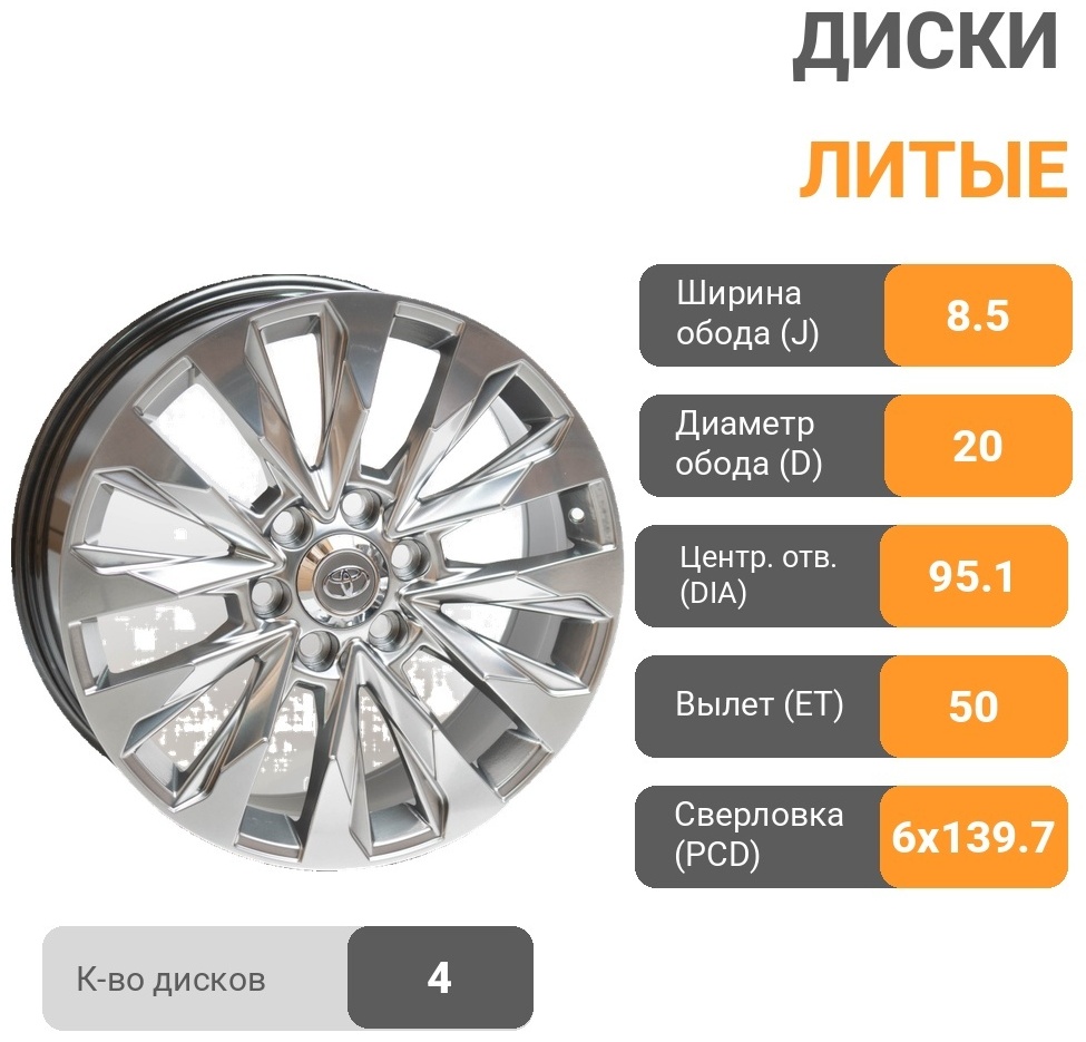 Kipardo 1734 8.5x20/6x139.7 D95.1 ET50 4 диска серебристый