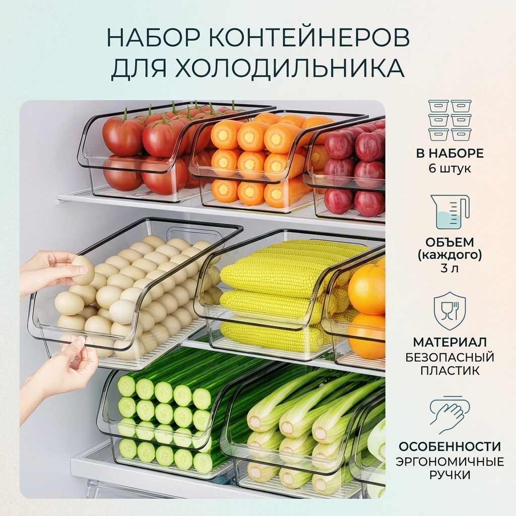 Набор контейнеров Для холодильника, пластик