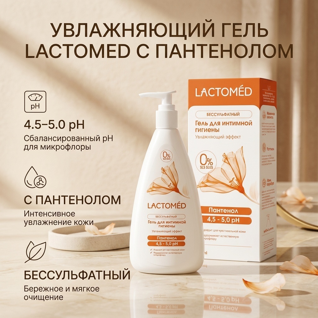Lactomed Увлажняющий эффект с Пантенолом гель для интимной гигиены 200 мл