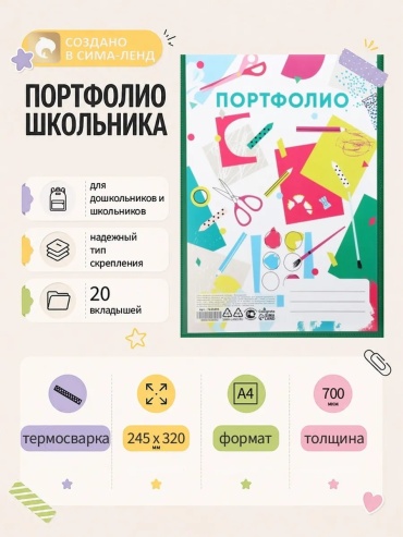 Папка-портфель Папка-портфолио Calligrata «Лицей» формата А4 из прочного пластика с 20 файлами для хранения докумен, А4 , прозрачный